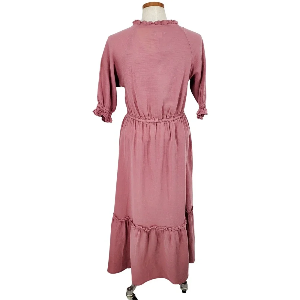 Outerknown‎ Small Odyssey Boho Gauze Maxi Dress 100% Organic Cotton Mauve Pink
